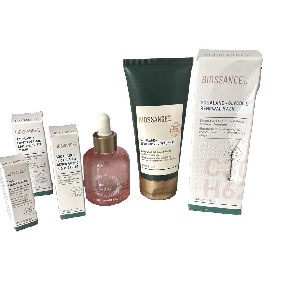 Biossance Squalane Bundle 5pcs Full Sz Mask & Vitamin C Rose Oil + 3 Travel Size